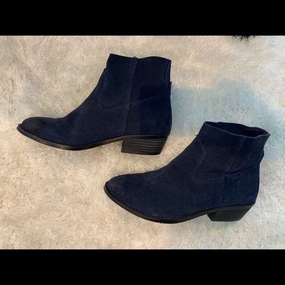 Navy Blue Suede Ankle Booties - Picture 2 of 4